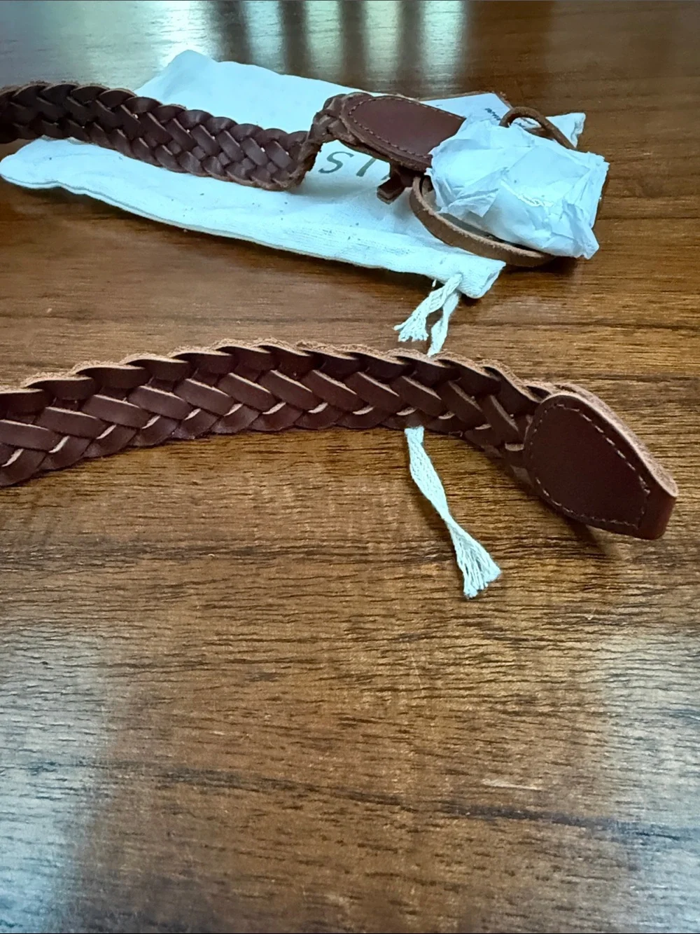 Nisolo Talia braided leather belt brandy size L